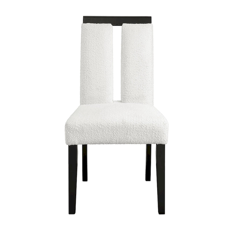 Chaise de salle à manger moderne, rembourrée blanche avec dossier ajouré et cadre noir