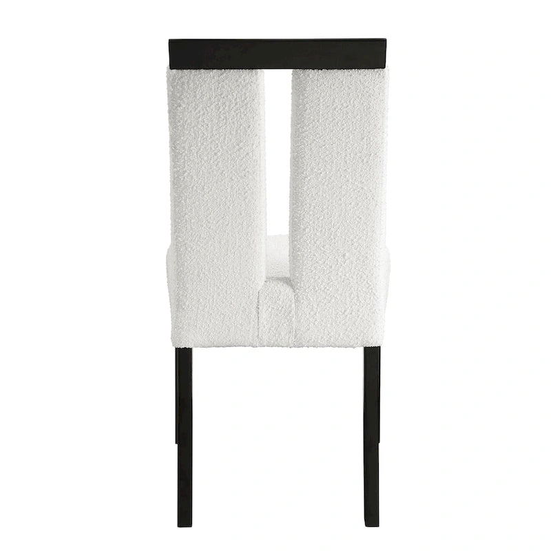 Chaise de salle à manger moderne, rembourrée blanche avec dossier ajouré et cadre noir