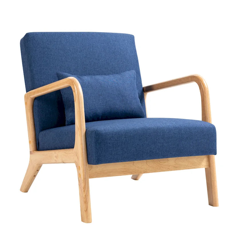 Fauteuil d'appoint rembourré avec coussin lombaire et pieds en bois