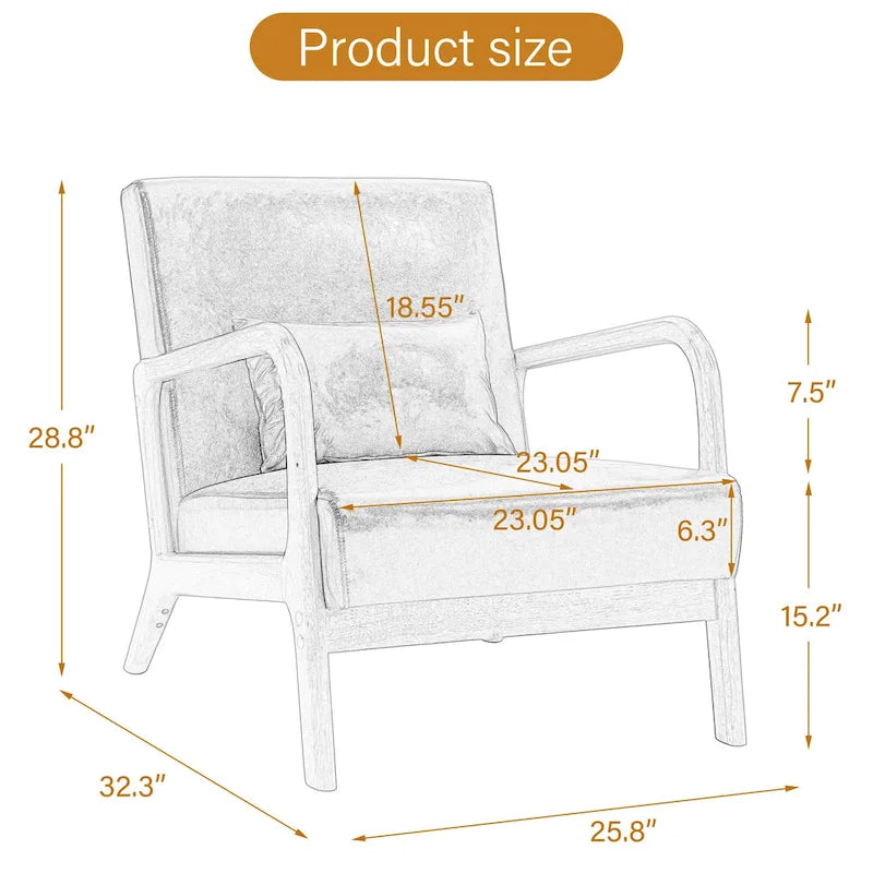Fauteuil d'appoint rembourré avec coussin lombaire et pieds en bois