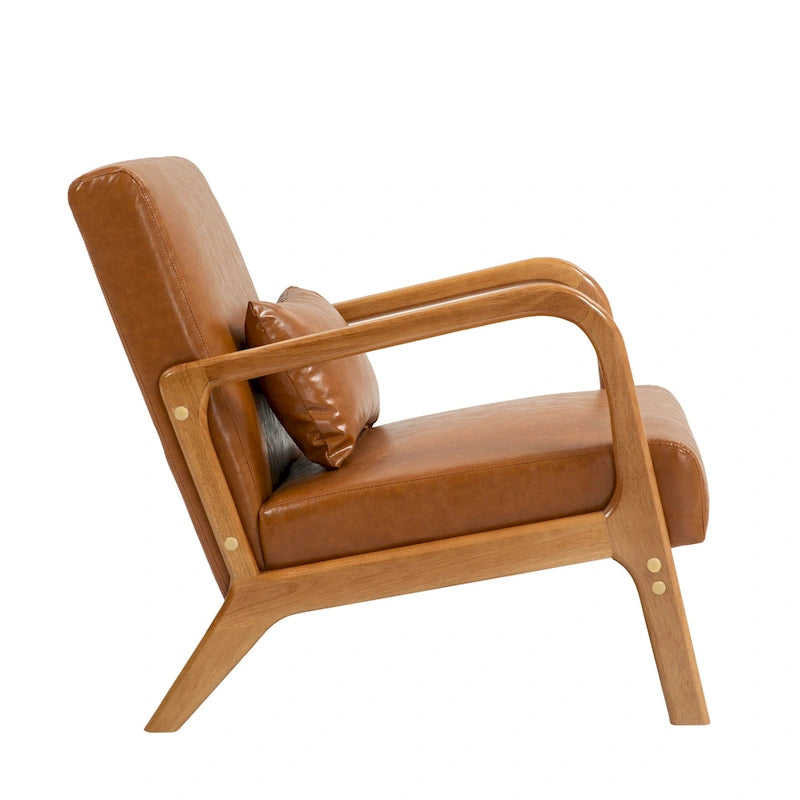 Fauteuil d'appoint rembourré avec coussin lombaire et pieds en bois