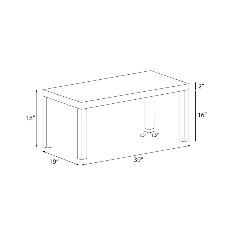 Table basse rectangulaire minimaliste avec finition grain de bois et pieds blocs