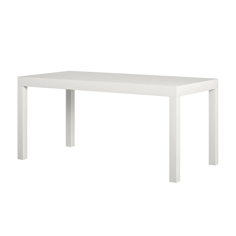 Table basse rectangulaire minimaliste avec finition grain de bois et pieds blocs