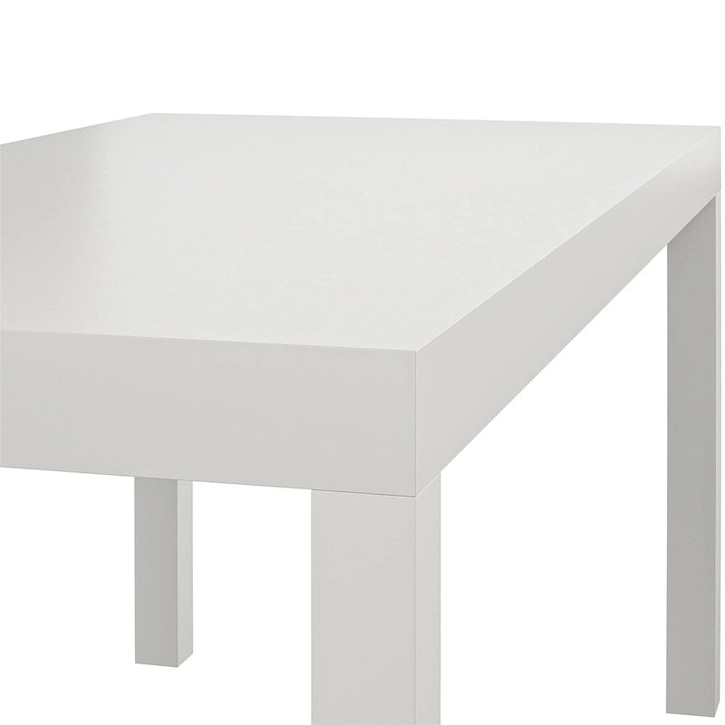 Table basse rectangulaire minimaliste avec finition grain de bois et pieds blocs