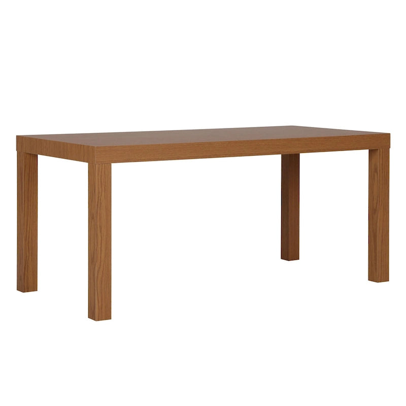 Table basse rectangulaire minimaliste avec finition grain de bois et pieds blocs