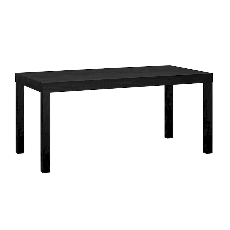 Table basse rectangulaire minimaliste avec finition grain de bois et pieds blocs