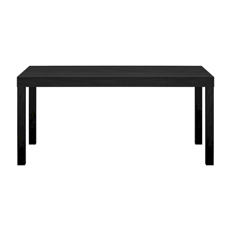 Table basse rectangulaire minimaliste avec finition grain de bois et pieds blocs
