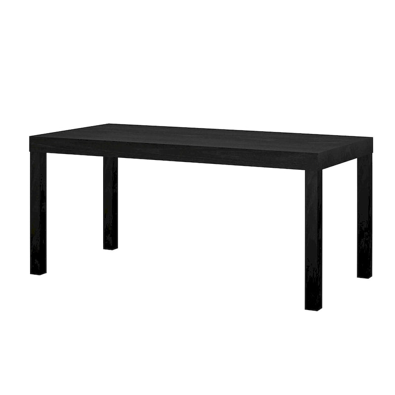 Table basse rectangulaire minimaliste avec finition grain de bois et pieds blocs