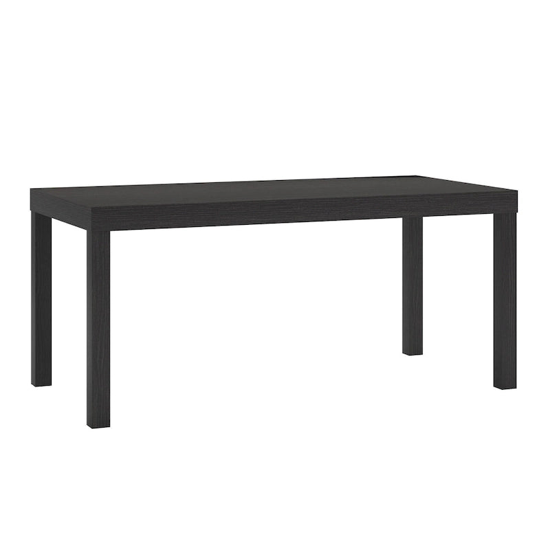 Table basse rectangulaire minimaliste avec finition grain de bois et pieds blocs