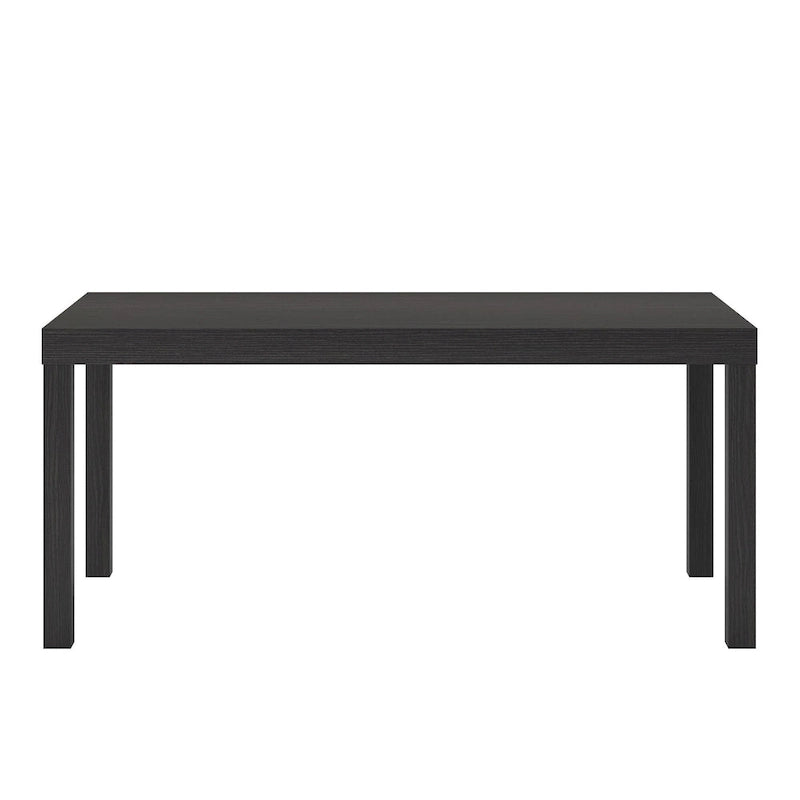 Table basse rectangulaire minimaliste avec finition grain de bois et pieds blocs