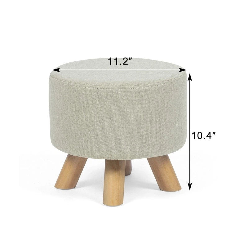 Ottoman Repose-Pied Rond en Lin avec Pieds en Bois Massif