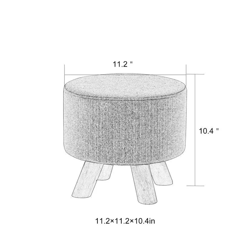 Ottoman Repose-Pied Rond en Lin avec Pieds en Bois Massif