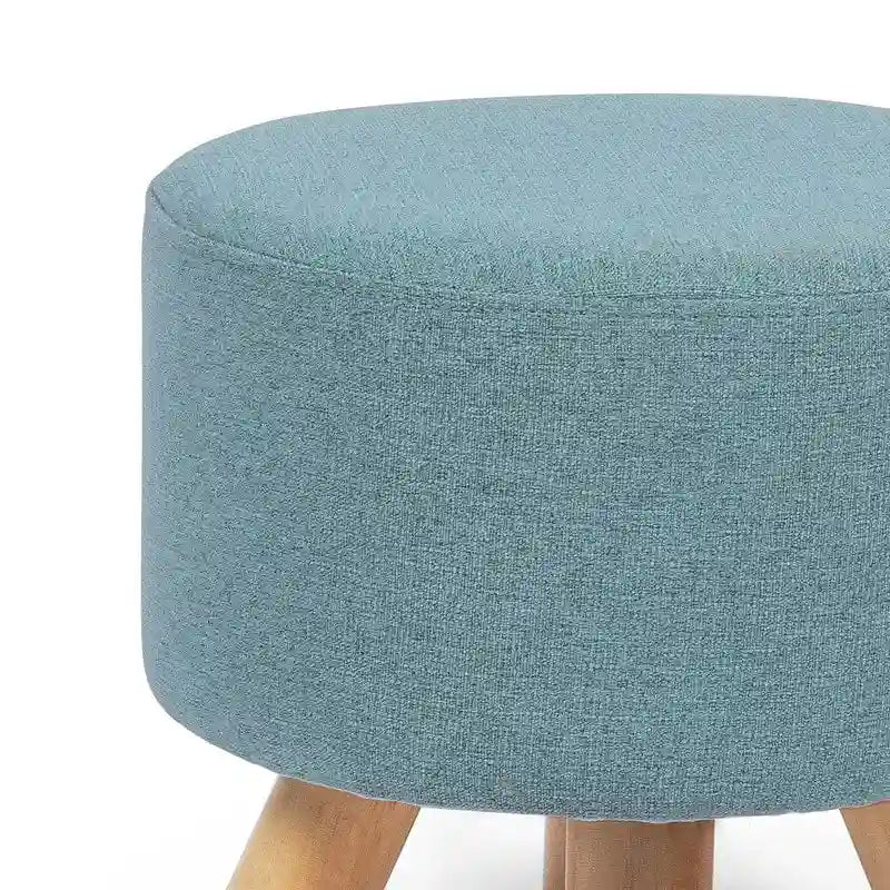 Ottoman Repose-Pied Rond en Lin avec Pieds en Bois Massif