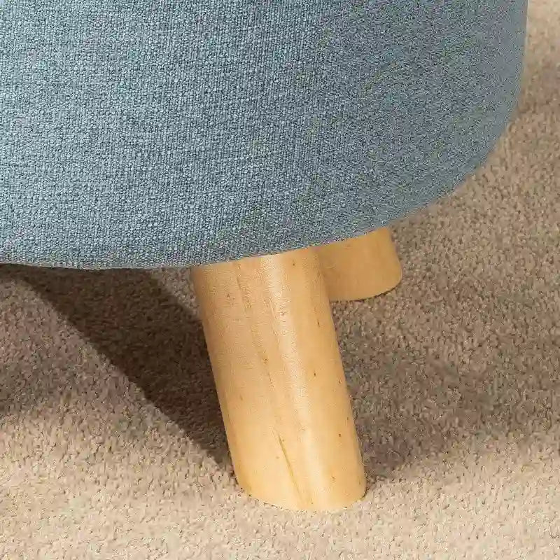 Ottoman Repose-Pied Rond en Lin avec Pieds en Bois Massif