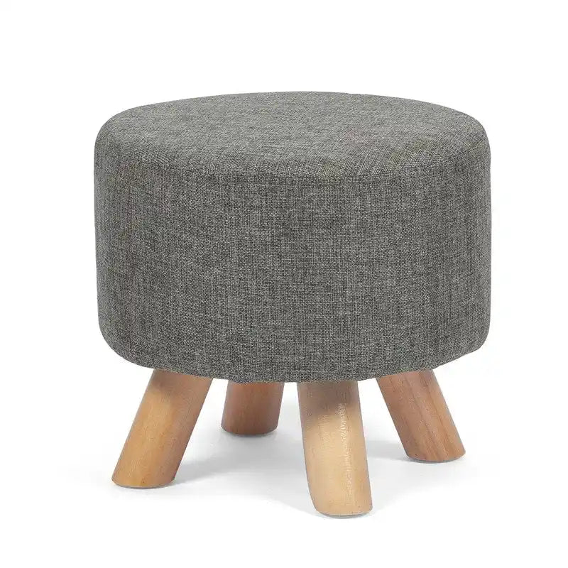 Ottoman Repose-Pied Rond en Lin avec Pieds en Bois Massif