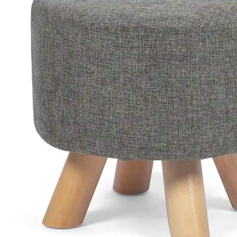 Ottoman Repose-Pied Rond en Lin avec Pieds en Bois Massif