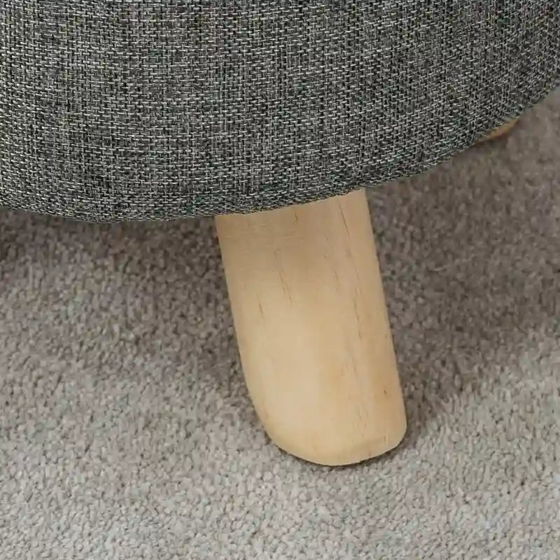Ottoman Repose-Pied Rond en Lin avec Pieds en Bois Massif