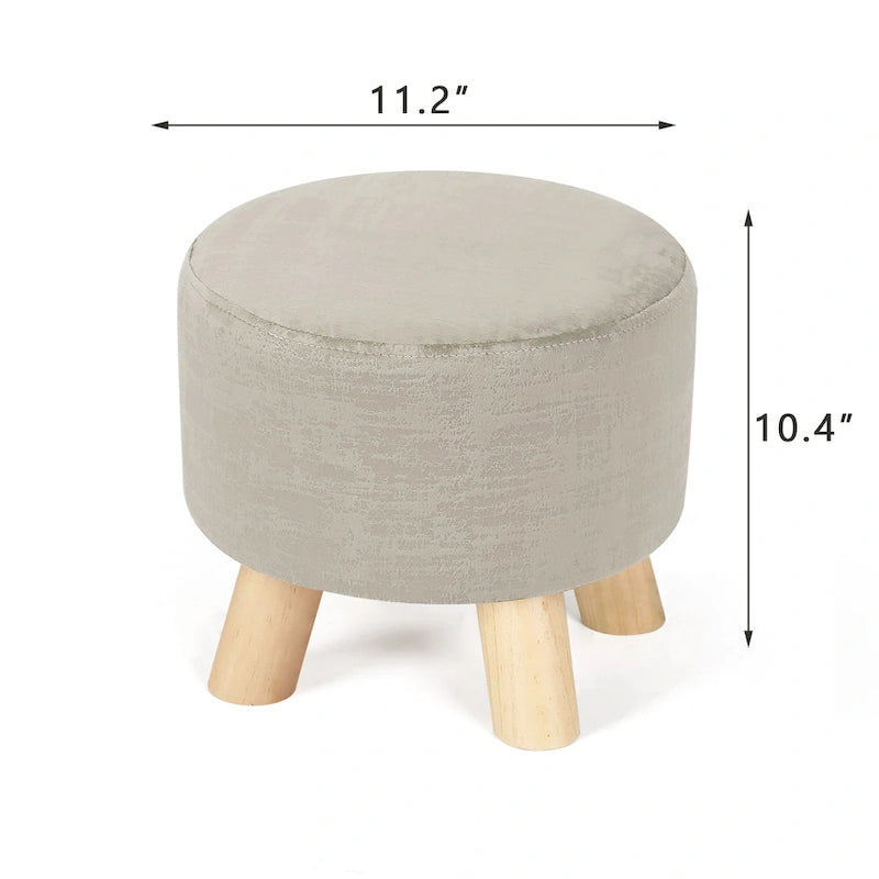 Ottoman Repose-Pied Rond en Lin avec Pieds en Bois Massif