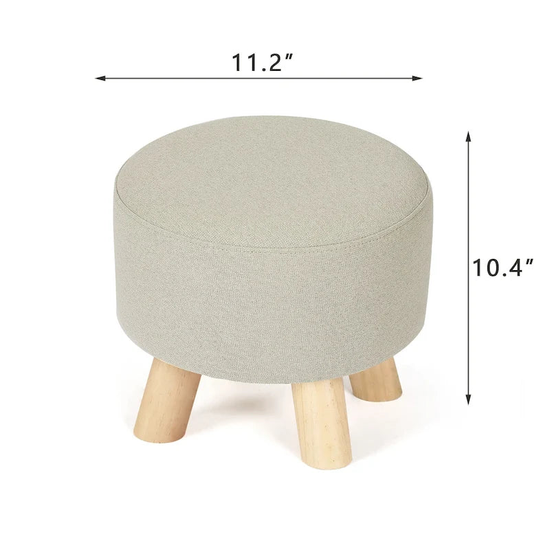 Ottoman Repose-Pied Rond en Lin avec Pieds en Bois Massif