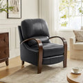 Fauteuil inclinable à dossier basculant en cuir véritable de style Mid-Century avec accoudoirs en bois courbés