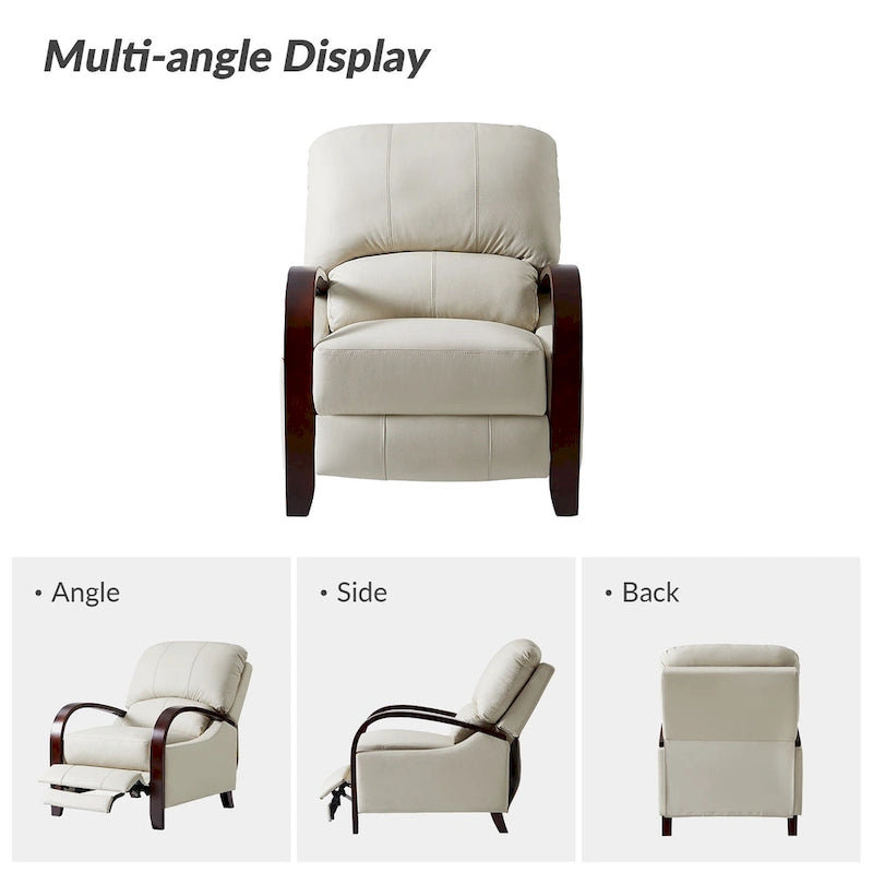 Fauteuil inclinable à dossier basculant en cuir véritable de style Mid-Century avec accoudoirs en bois courbés