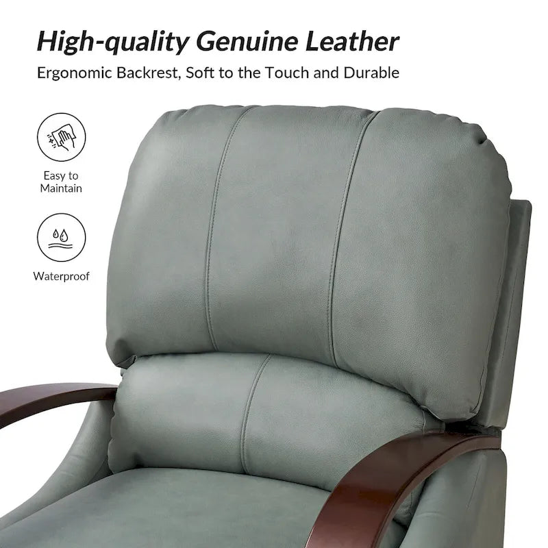 Fauteuil inclinable à dossier basculant en cuir véritable de style Mid-Century avec accoudoirs en bois courbés