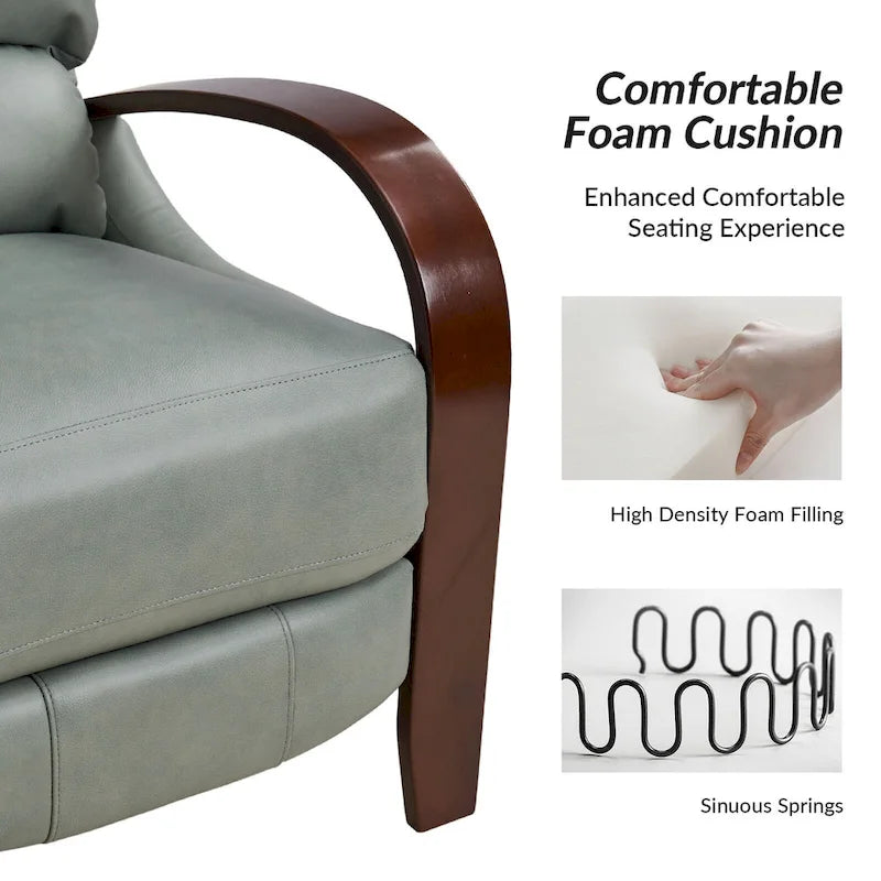 Fauteuil inclinable à dossier basculant en cuir véritable de style Mid-Century avec accoudoirs en bois courbés