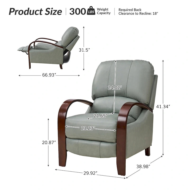 Fauteuil inclinable à dossier basculant en cuir véritable de style Mid-Century avec accoudoirs en bois courbés