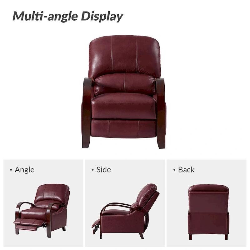 Fauteuil inclinable à dossier basculant en cuir véritable de style Mid-Century avec accoudoirs en bois courbés