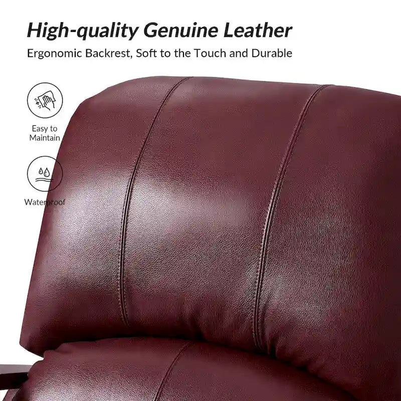 Fauteuil inclinable à dossier basculant en cuir véritable de style Mid-Century avec accoudoirs en bois courbés