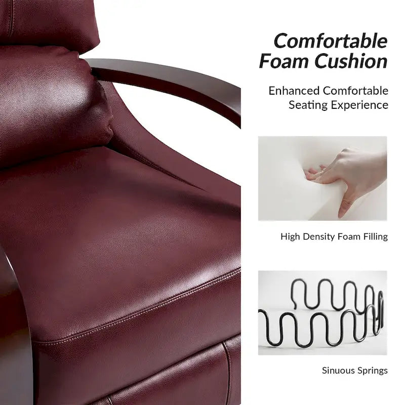 Fauteuil inclinable à dossier basculant en cuir véritable de style Mid-Century avec accoudoirs en bois courbés