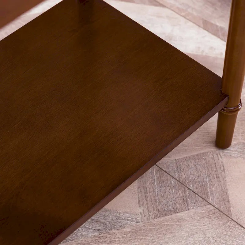Table de chevet côtière avec ports de charge intégrés, 1 tiroir et étagère inférieure, en bois massif