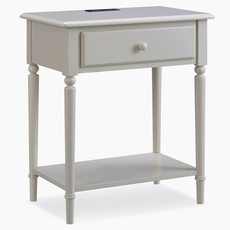 Table de chevet côtière avec ports de charge intégrés, 1 tiroir et étagère inférieure, en bois massif