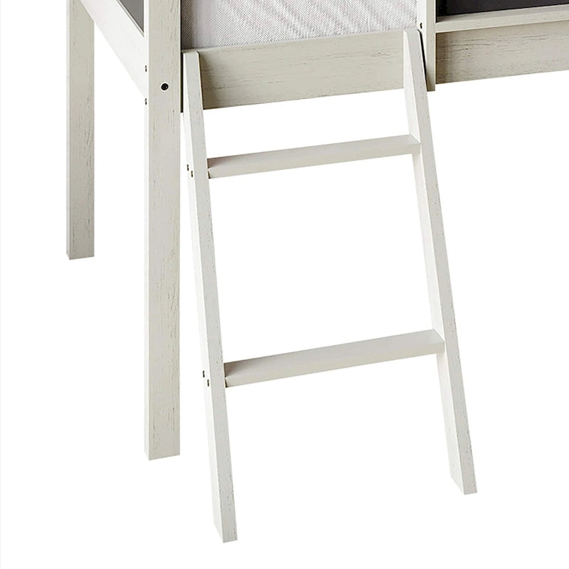 Lit mezzanine bas pour enfants avec toboggan, échelle et tableau noir