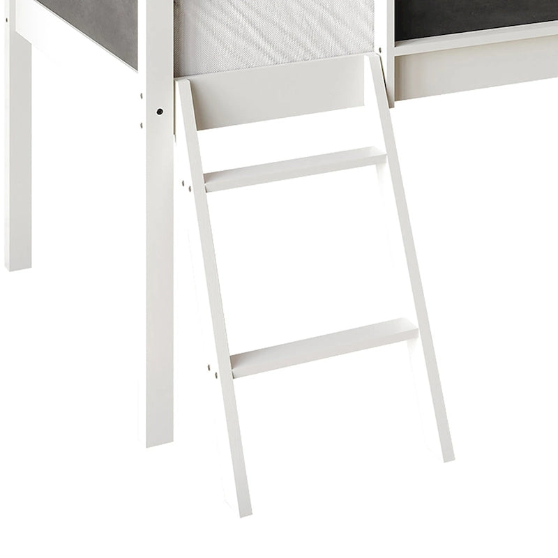 Lit mezzanine bas pour enfants avec toboggan, échelle et tableau noir