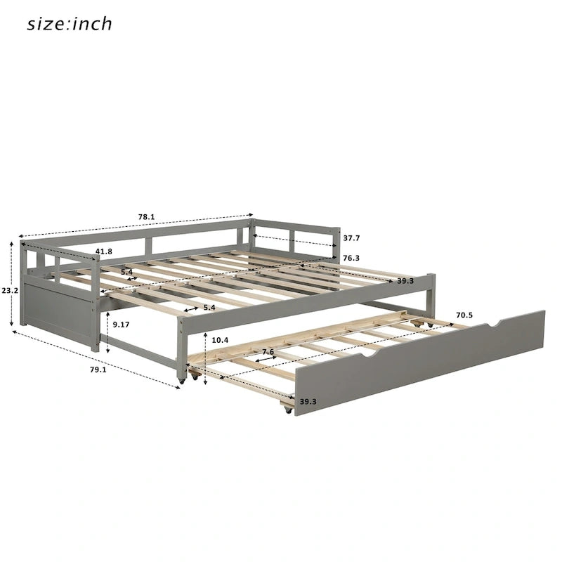 Lit de repos extensible en bois massif avec lit gigogne