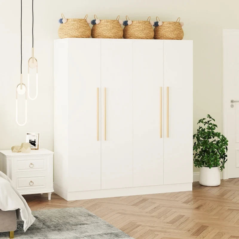 Grande armoire 4 portes avec tringles et étagères – Charnières à fermeture douce