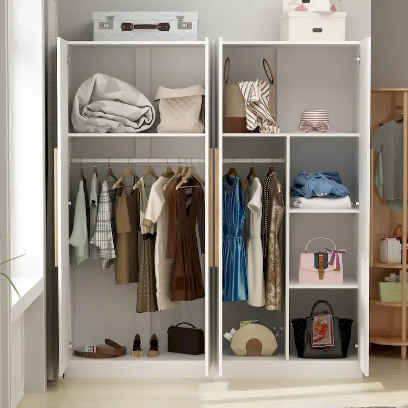 Grande armoire 4 portes avec tringles et étagères – Charnières à fermeture douce