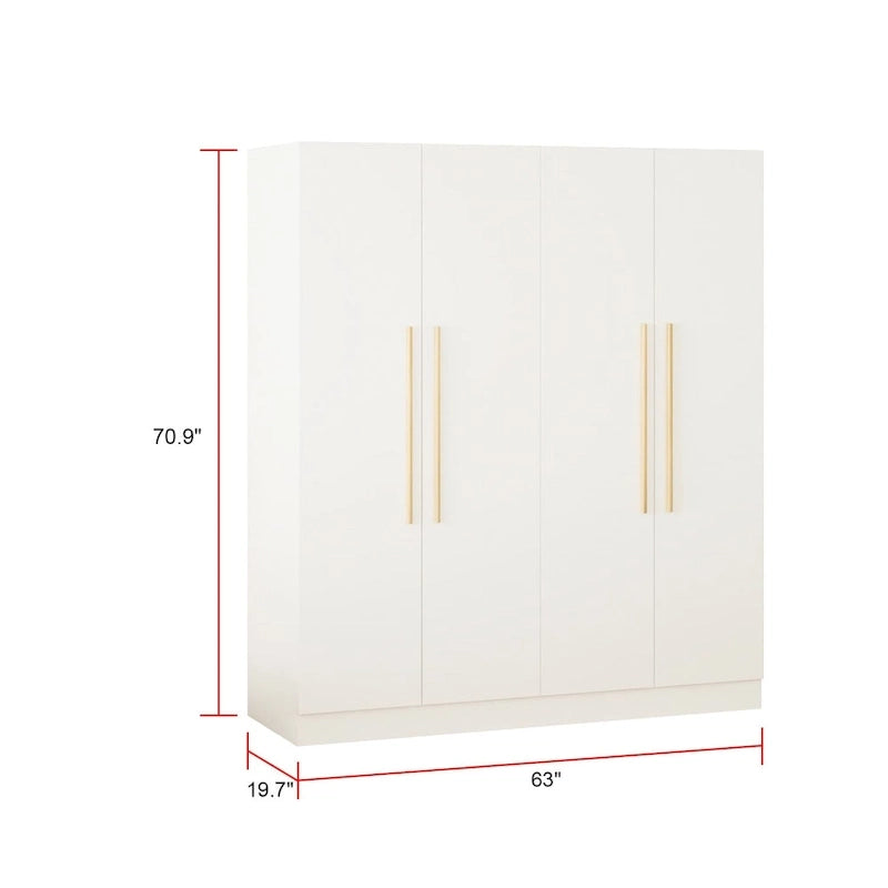Grande armoire 4 portes avec tringles et étagères – Charnières à fermeture douce