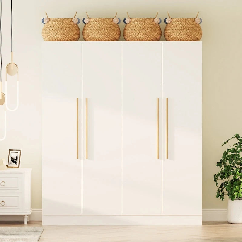 Grande armoire 4 portes avec tringles et étagères – Charnières à fermeture douce