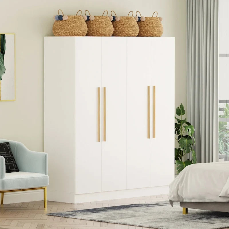Grande armoire 4 portes avec tringles et étagères – Charnières à fermeture douce
