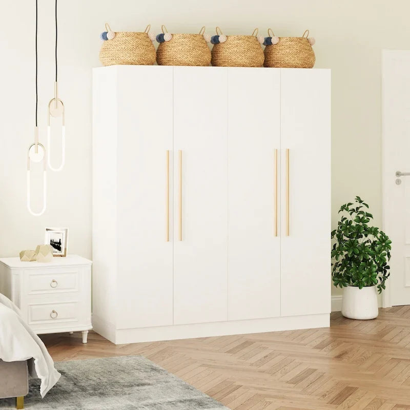 Grande armoire 4 portes avec tringles et étagères – Charnières à fermeture douce