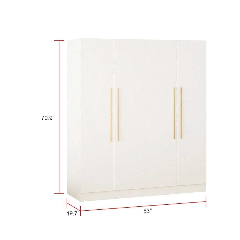 Grande armoire 4 portes avec tringles et étagères – Charnières à fermeture douce