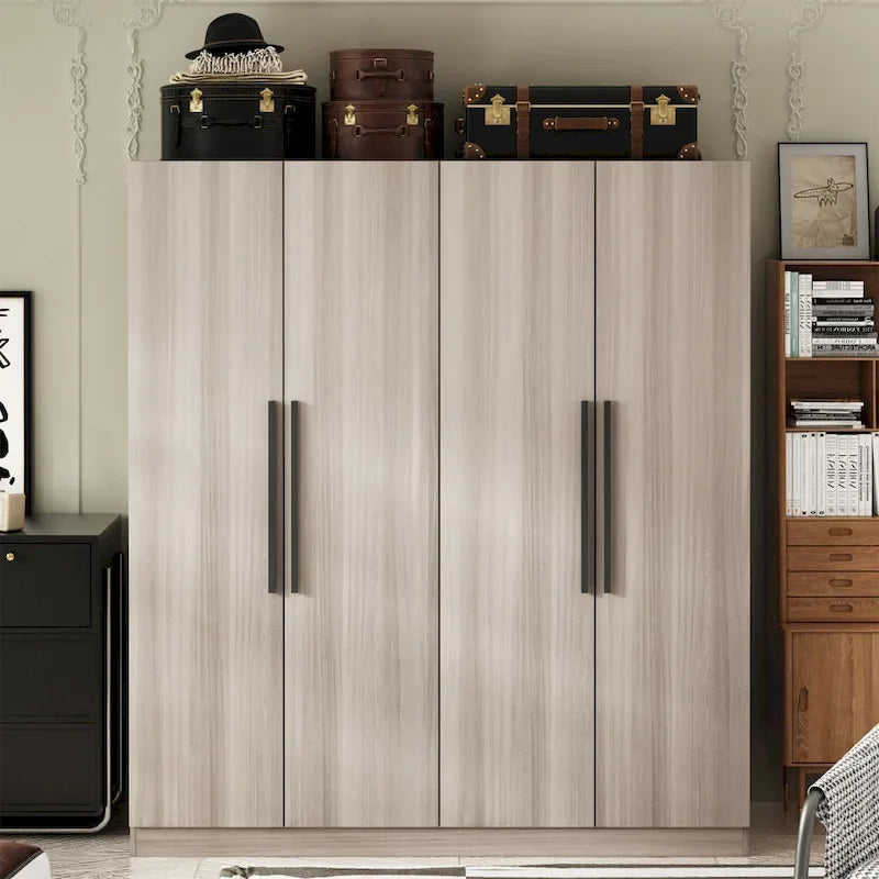 Grande armoire 4 portes avec tringles et étagères – Charnières à fermeture douce