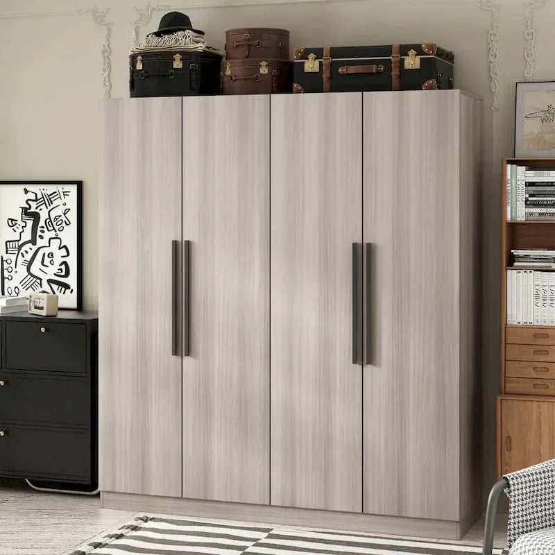 Grande armoire 4 portes avec tringles et étagères – Charnières à fermeture douce