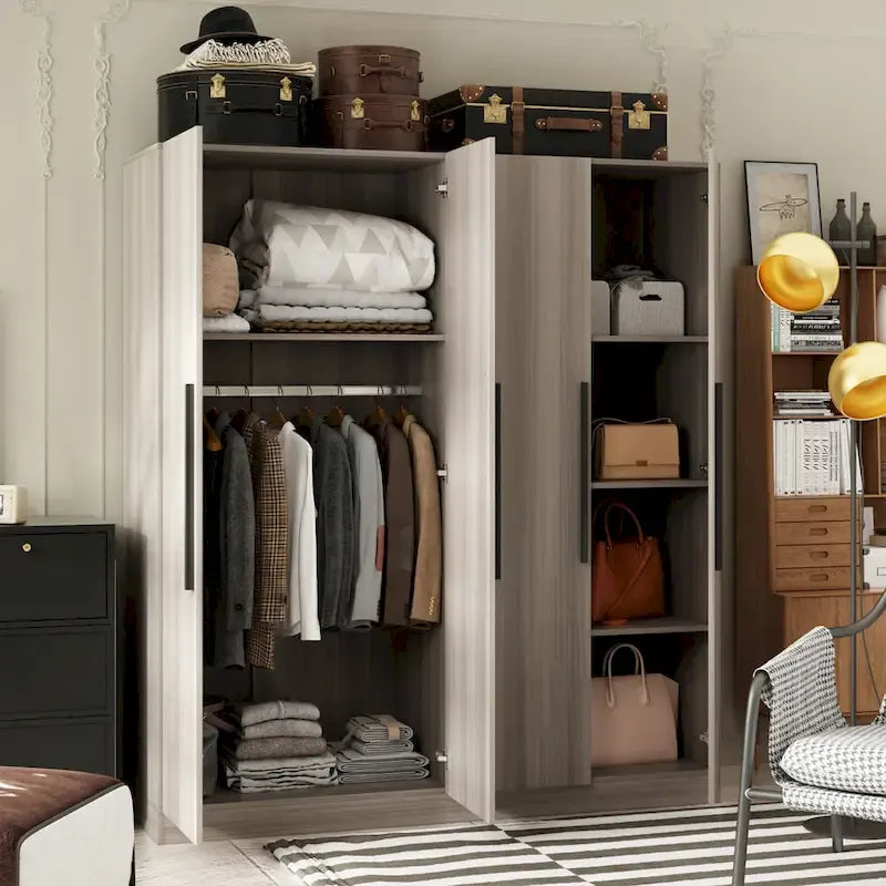 Grande armoire 4 portes avec tringles et étagères – Charnières à fermeture douce