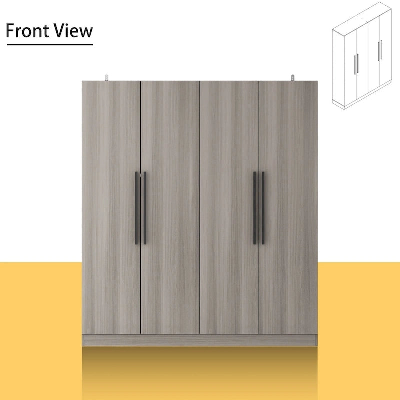 Grande armoire 4 portes avec tringles et étagères – Charnières à fermeture douce