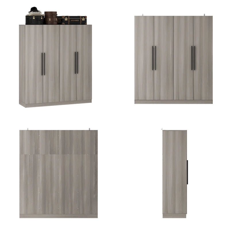 Grande armoire 4 portes avec tringles et étagères – Charnières à fermeture douce