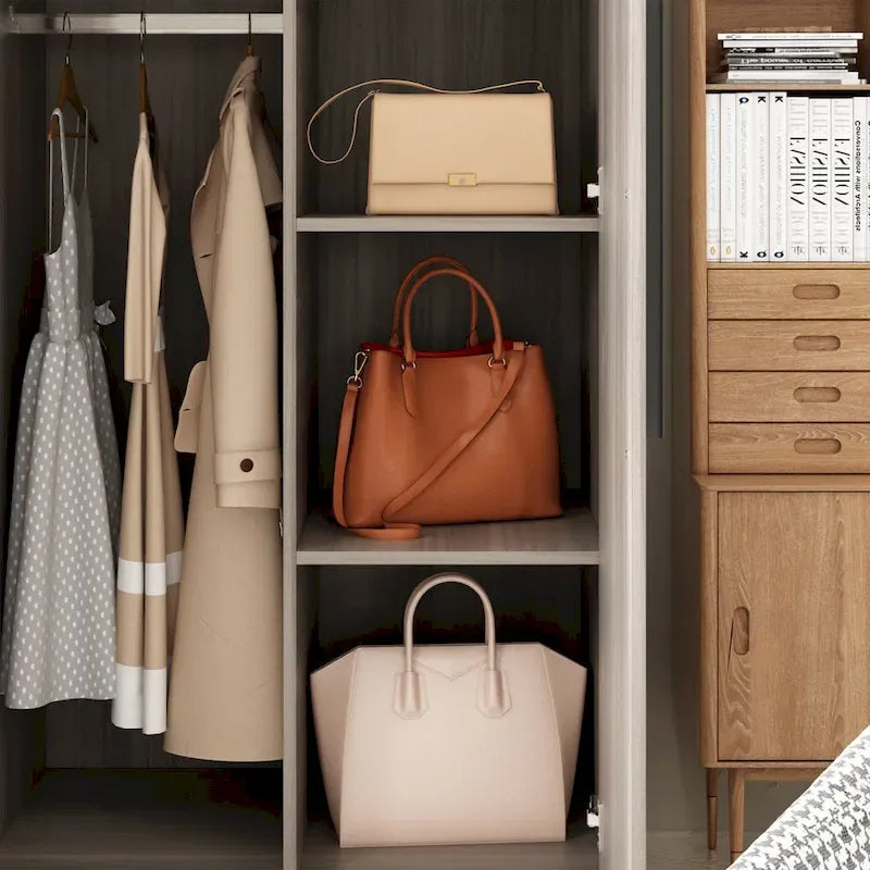 Grande armoire 4 portes avec tringles et étagères – Charnières à fermeture douce