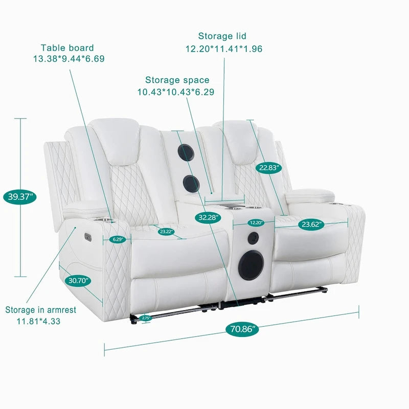 Causeuse inclinable 2 places pour cinéma maison avec éclairage DEL, haut-parleurs intégrés et recharge sans fil
